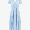 V-neck Shirred-waist Linen Midi Dress