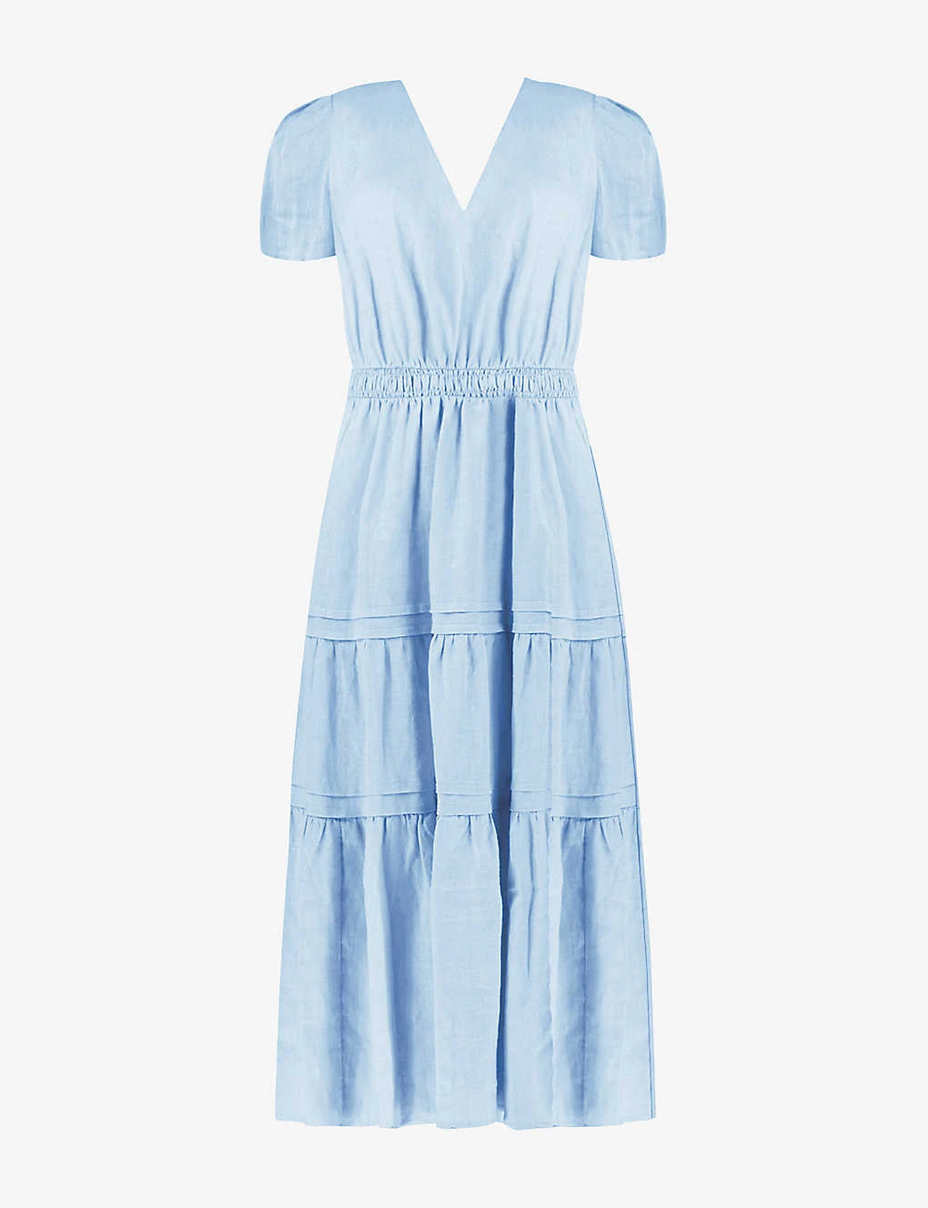 V-neck Shirred-waist Linen Midi Dress 1 V-neck Shirred-waist Linen Midi Dress