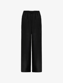 Elasticated-waist Straight-leg Linen Trousers