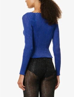 Emma Boat-neck Open-front Ribbed Cotton-blend Cardigan -Ted Bakee Clothing Shop R04164346 COLBALTBLUE ALT03