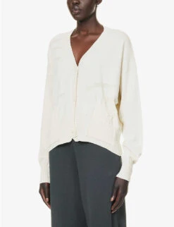 V-neck Patch-pocket Cotton Knitted Cardigan -Ted Bakee Clothing Shop R04164418 NATURAL ALT02