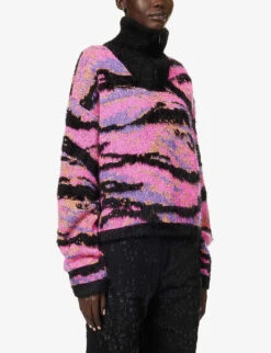ERL Tiger Striped Mohair Wool-blend Jumper -Ted Bakee Clothing Shop R04165350 ERLPINKRAVECAMO ALT02
