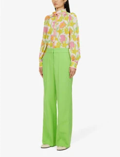 ME AND EM Flared-leg Mid-rise Stretch-woven Trousers -Ted Bakee Clothing Shop R04165518 BRIGHTFERN ALT02