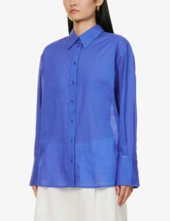 ME AND EM Oversized Dropped-shoulder Oversized-fit Cotton Shirt -Ted Bakee Clothing Shop R04165543 ELECTRICBLUE ALT02