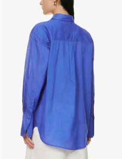 ME AND EM Oversized Dropped-shoulder Oversized-fit Cotton Shirt -Ted Bakee Clothing Shop R04165543 ELECTRICBLUE ALT03