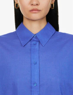 ME AND EM Oversized Dropped-shoulder Oversized-fit Cotton Shirt -Ted Bakee Clothing Shop R04165543 ELECTRICBLUE ALT04