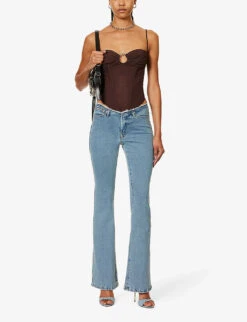 GOOD AMERICAN Good Legs Flared Low-rise Stretch-denim Jeans -Ted Bakee Clothing Shop R04166603 INDIGO492 ALT02