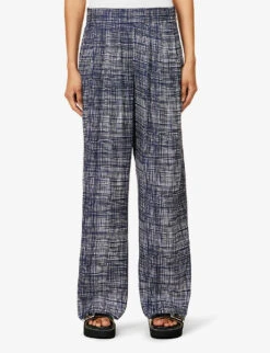 Rag & Bone Tara Wide-leg Mid-rise Silk-blend Trousers -Ted Bakee Clothing Shop R04166656 BLUMULTI ALT02