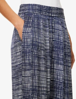 Rag & Bone Tara Wide-leg Mid-rise Silk-blend Trousers -Ted Bakee Clothing Shop R04166656 BLUMULTI ALT04