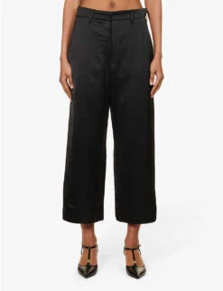 Monza Wide-leg Mid-rise Satin Trousers -Ted Bakee Clothing Shop R04167339 BLACK ALT02