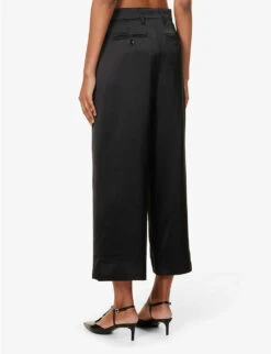 Monza Wide-leg Mid-rise Satin Trousers -Ted Bakee Clothing Shop R04167339 BLACK ALT03