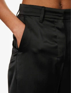 Monza Wide-leg Mid-rise Satin Trousers -Ted Bakee Clothing Shop R04167339 BLACK ALT04