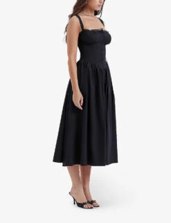 Tatiana Button-front Cotton-blend Midi Dress -Ted Bakee Clothing Shop R04167491 BLACK ALT02