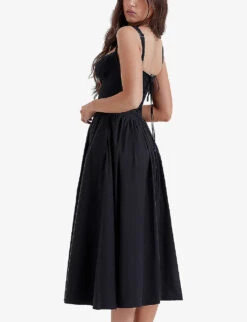 Tatiana Button-front Cotton-blend Midi Dress -Ted Bakee Clothing Shop R04167491 BLACK ALT03