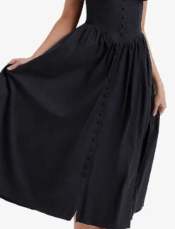 Tatiana Button-front Cotton-blend Midi Dress -Ted Bakee Clothing Shop R04167491 BLACK ALT04