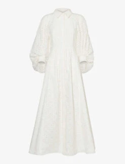 Pat Broderie-patterned Puff-sleeve Regular-fit Cotton Midi Dress