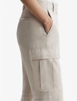 Reiss Becca Tapered-leg High-rise Woven Trousers -Ted Bakee Clothing Shop R04168989 STONE ALT04