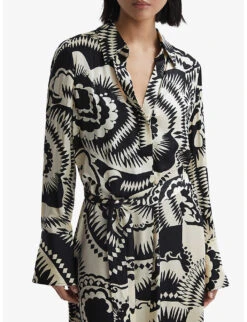 Reiss Tilly Graphic-print Long-sleeve Woven Midi Dress -Ted Bakee Clothing Shop R04169009 BLACKWHITE ALT02