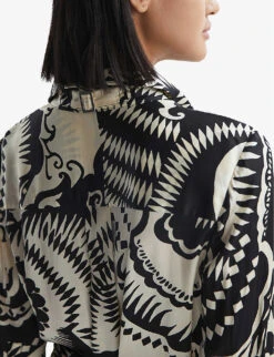 Reiss Tilly Graphic-print Long-sleeve Woven Midi Dress -Ted Bakee Clothing Shop R04169009 BLACKWHITE ALT04