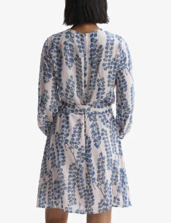 Reiss Marine Leaf-print Metallic-lurex Woven Mini Dress -Ted Bakee Clothing Shop R04169021 PINKBLUE ALT02