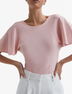 Reiss Connie Flared-sleeve Stretch-woven Top -Ted Bakee Clothing Shop R04169172 LIGHTPINK ALT02