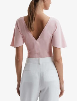 Reiss Connie Flared-sleeve Stretch-woven Top -Ted Bakee Clothing Shop R04169172 LIGHTPINK ALT03