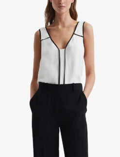 Reiss Jessy Contrast-trim Woven Top 7 Reiss Jessy Contrast-trim Woven Top -Ted Bakee Clothing Shop R04169176 IVORYBLACK ALT02