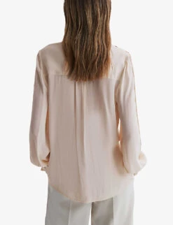 Reiss Celia Lace-insert Long-sleeve Woven Blouse -Ted Bakee Clothing Shop R04169204 IVORY ALT03