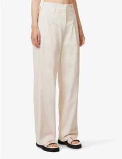Pleated Structured-waist Straight-leg Mid-rise Cotton Trousers -Ted Bakee Clothing Shop R04170828 BEIGE ALT02