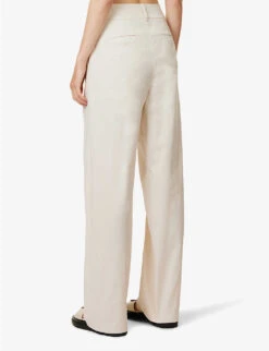 Pleated Structured-waist Straight-leg Mid-rise Cotton Trousers -Ted Bakee Clothing Shop R04170828 BEIGE ALT03