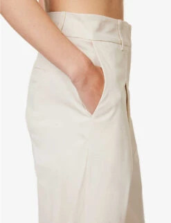 Pleated Structured-waist Straight-leg Mid-rise Cotton Trousers -Ted Bakee Clothing Shop R04170828 BEIGE ALT04