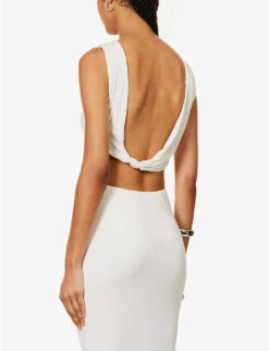 Pamplona Cropped Slim-fit Stretch-woven Top -Ted Bakee Clothing Shop R04171075 WHITE ALT03