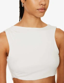 Pamplona Cropped Slim-fit Stretch-woven Top -Ted Bakee Clothing Shop R04171075 WHITE ALT04