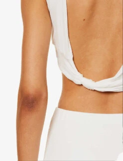 Pamplona Cropped Slim-fit Stretch-woven Top -Ted Bakee Clothing Shop R04171075 WHITE ALT05