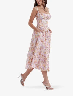 Tatiana Floral-print Cotton-blend Midi Dress -Ted Bakee Clothing Shop R04173003 PINKPRINT ALT02