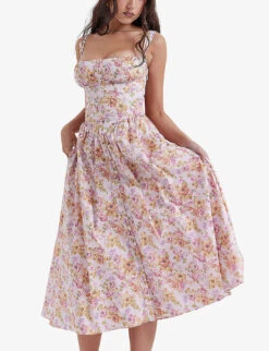 Tatiana Floral-print Cotton-blend Midi Dress -Ted Bakee Clothing Shop R04173003 PINKPRINT ALT03