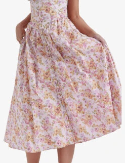 Tatiana Floral-print Cotton-blend Midi Dress -Ted Bakee Clothing Shop R04173003 PINKPRINT ALT04