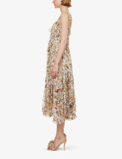 Zimmermann Chintz Floral-print Flared-hem Regular-fit Woven Midi Dress -Ted Bakee Clothing Shop R04174627 IVORYDAISYFLORAL ALT02