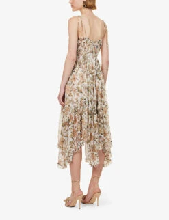 Zimmermann Chintz Floral-print Flared-hem Regular-fit Woven Midi Dress -Ted Bakee Clothing Shop R04174627 IVORYDAISYFLORAL ALT03