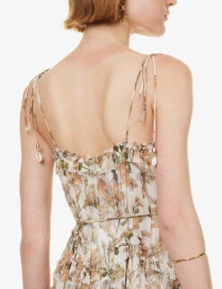 Zimmermann Chintz Floral-print Flared-hem Regular-fit Woven Midi Dress -Ted Bakee Clothing Shop R04174627 IVORYDAISYFLORAL ALT04