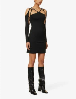 Monsoon Cut-out Stretch-woven Mini Dress 8 Monsoon Cut-out Stretch-woven Mini Dress -Ted Bakee Clothing Shop R04174809 BLACK ALT02
