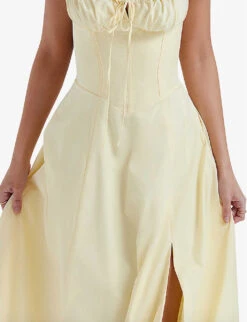 Carmen Gathered-cup Stretch Cotton-blend Midi Dress -Ted Bakee Clothing Shop R04179414 BUTTERCUP ALT04