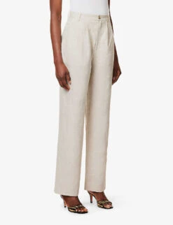 Mason Straight-leg High-rise Linen Trousers -Ted Bakee Clothing Shop R04179530 OATMEAL ALT02
