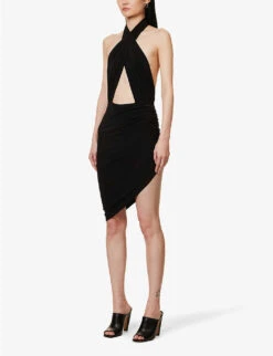 Norma Kamali Cut-out Halterneck Fitted Stretch-woven Mini Dress 7 Norma Kamali Cut-out Halterneck Fitted Stretch-woven Mini Dress -Ted Bakee Clothing Shop R04179605 BLACK ALT02