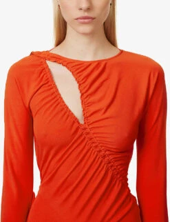 Victoria Beckham Asymmetric-hem Ruched Woven Midi Dress -Ted Bakee Clothing Shop R04180521 CRIMSON ALT04