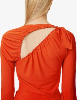 Victoria Beckham Asymmetric-hem Ruched Woven Midi Dress -Ted Bakee Clothing Shop R04180521 CRIMSON ALT05