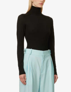 Victoria Beckham Long-sleeved Polo-neck Wool Body -Ted Bakee Clothing Shop R04180560 BLACK ALT02