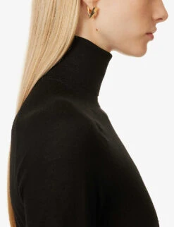Victoria Beckham Long-sleeved Polo-neck Wool Body -Ted Bakee Clothing Shop R04180560 BLACK ALT04