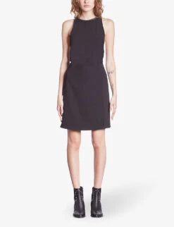THE KOOPLES Chain-embellished High-neck Stretch-woven Mini Dress -Ted Bakee Clothing Shop R04180590 BLACK ALT02