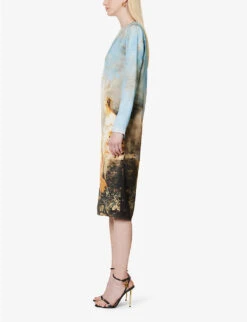 Roberto Cavalli Graphic-print Long-sleeved Satin Midi Dress 7 Roberto Cavalli Graphic-print Long-sleeved Satin Midi Dress -Ted Bakee Clothing Shop R04180662 MULTICOLOUR ALT02
